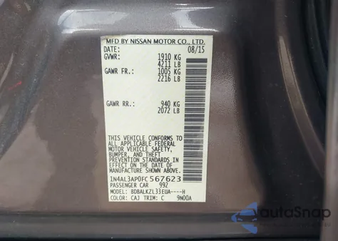 2015 Nissan Altima 2.5/S/Sv/Sl z USA, uszkodzony, nr VIN 1N4AL3AP0FC567623